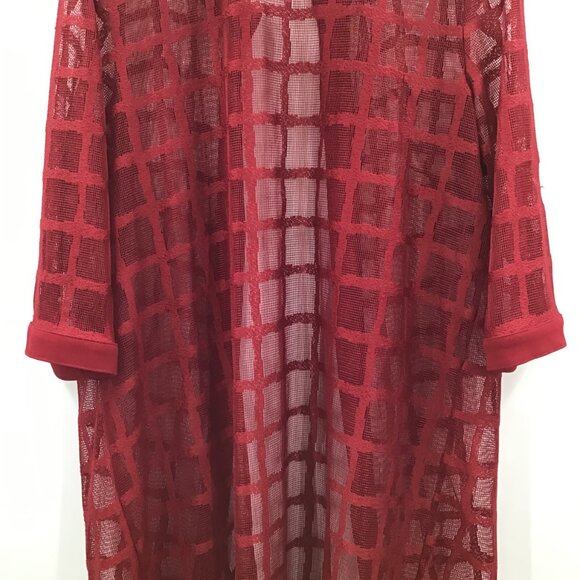 Maya Brooke XL Layering Duster Red Mesh Windowpane Lagenlook Cover Up Resortwear - Picture 5 of 11